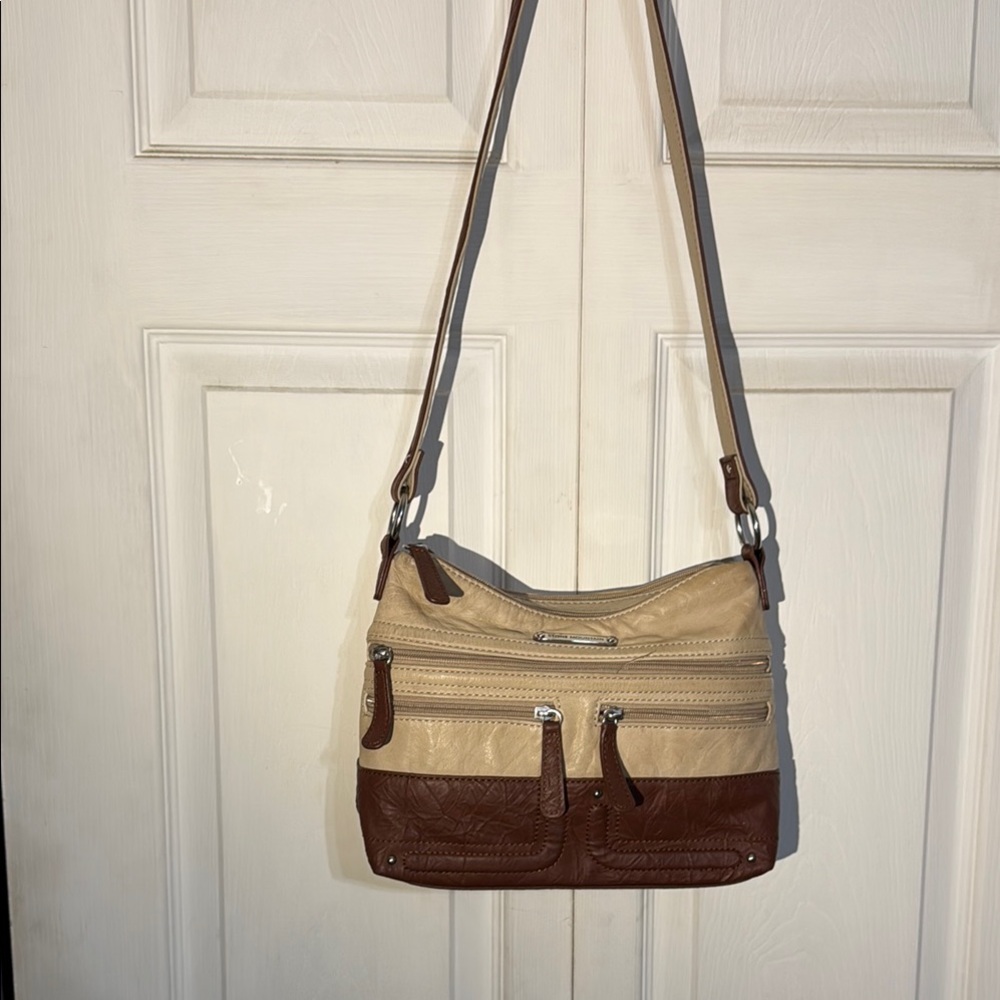 Stone Mountain Accessories Cream and Brown Crossbody Bag with Adjustable Strap